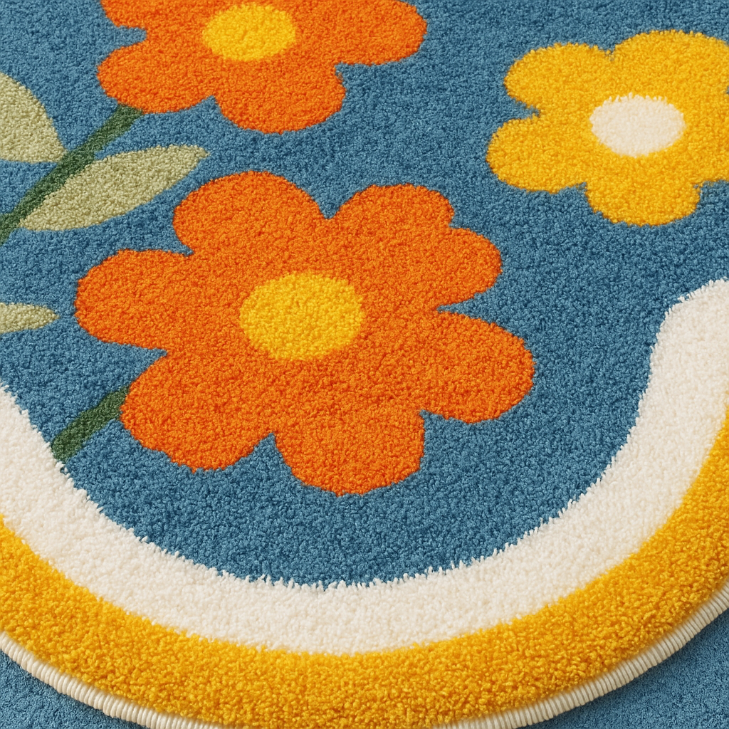 Bedroom Rug Floral Pattern Scalloped Edge | Large