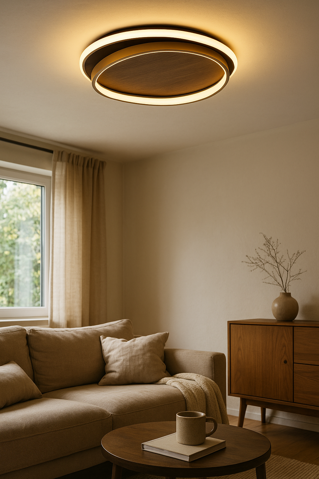 Ceiling Light Wood Effect Bedroom | LED Rings