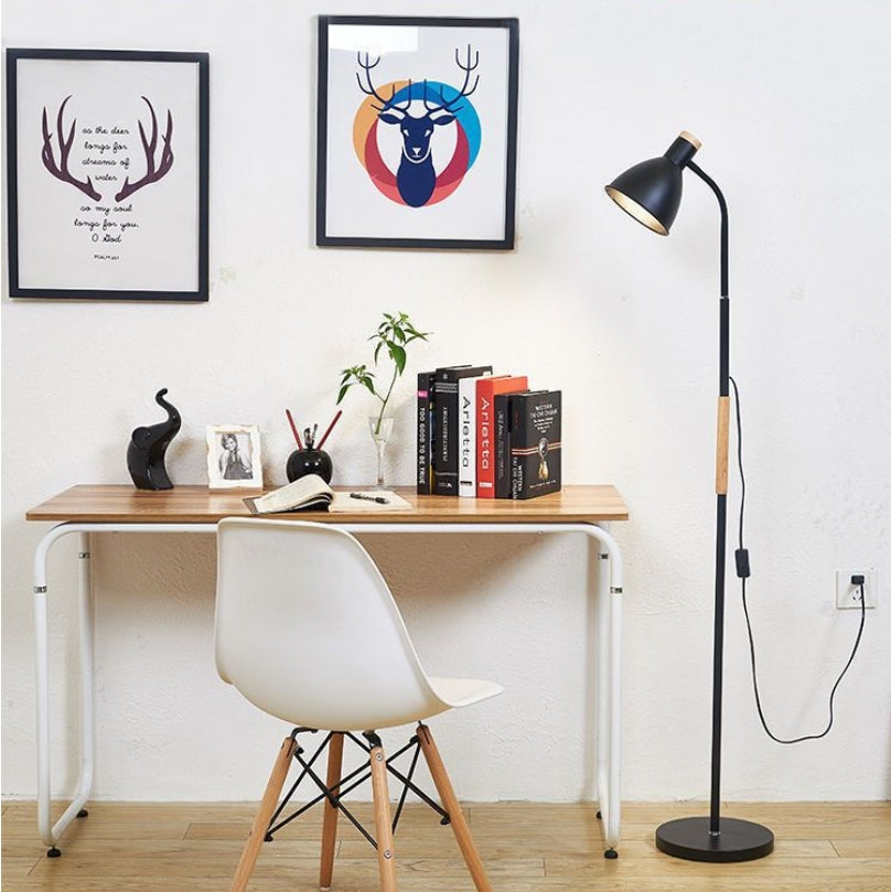 Floor Lamp Black Reading Living Room | Wooden Detail