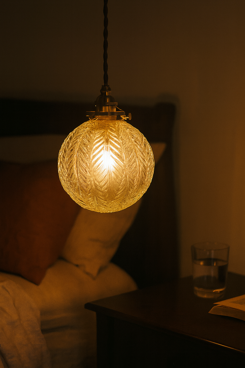 Pendant Light Glass Etched Living Room | Feather Pattern