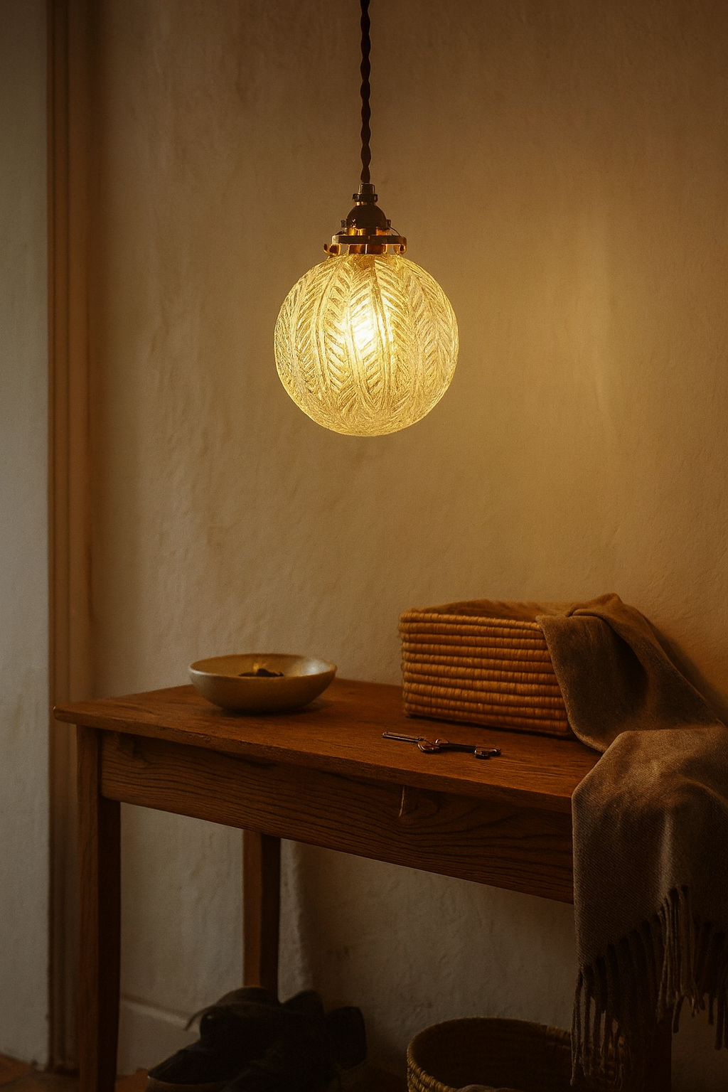Pendant Light Glass Etched Living Room | Feather Pattern