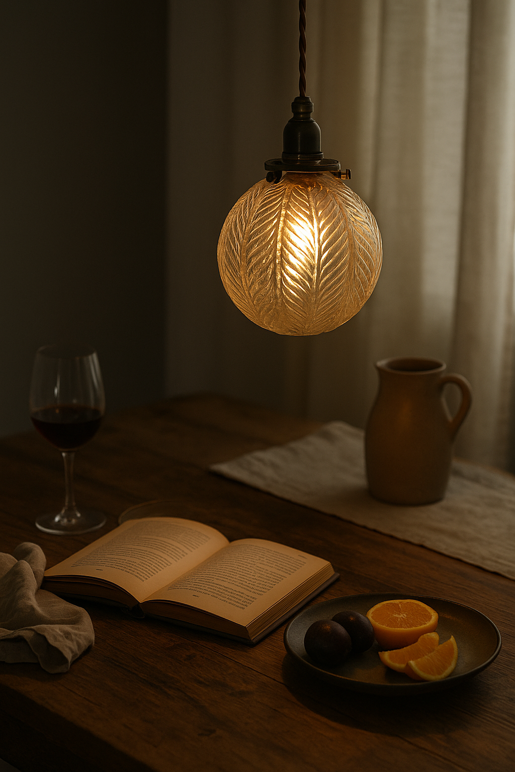 Pendant Light Glass Etched Living Room | Feather Pattern