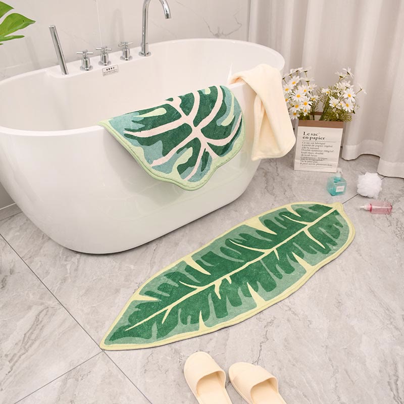 Bathroom Rug Washable Leaf Shape | Non-Slip