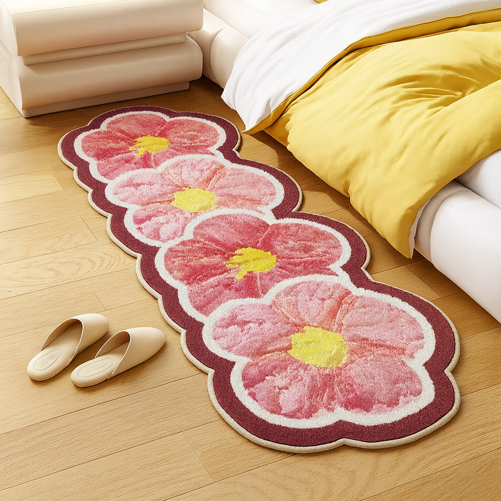 Bedroom Rug Floral Runner Washable | Large
