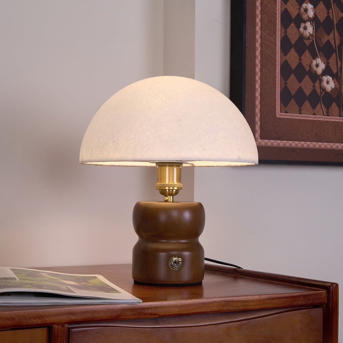 Bedside Lamps Mushroom Shape Wooden Base | Reading