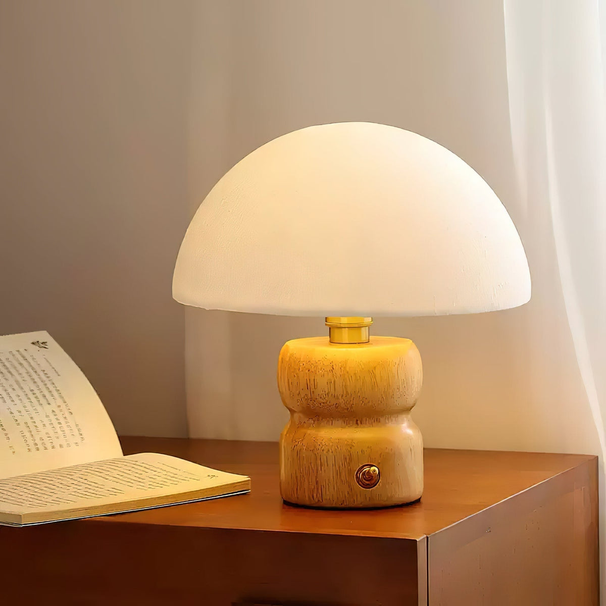 Bedside Lamps Mushroom Shape Wooden Base | Reading