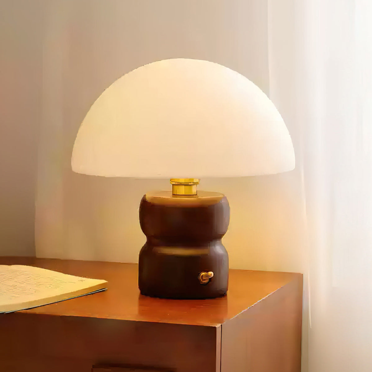 Bedside Lamps Mushroom Shape Wooden Base | Reading