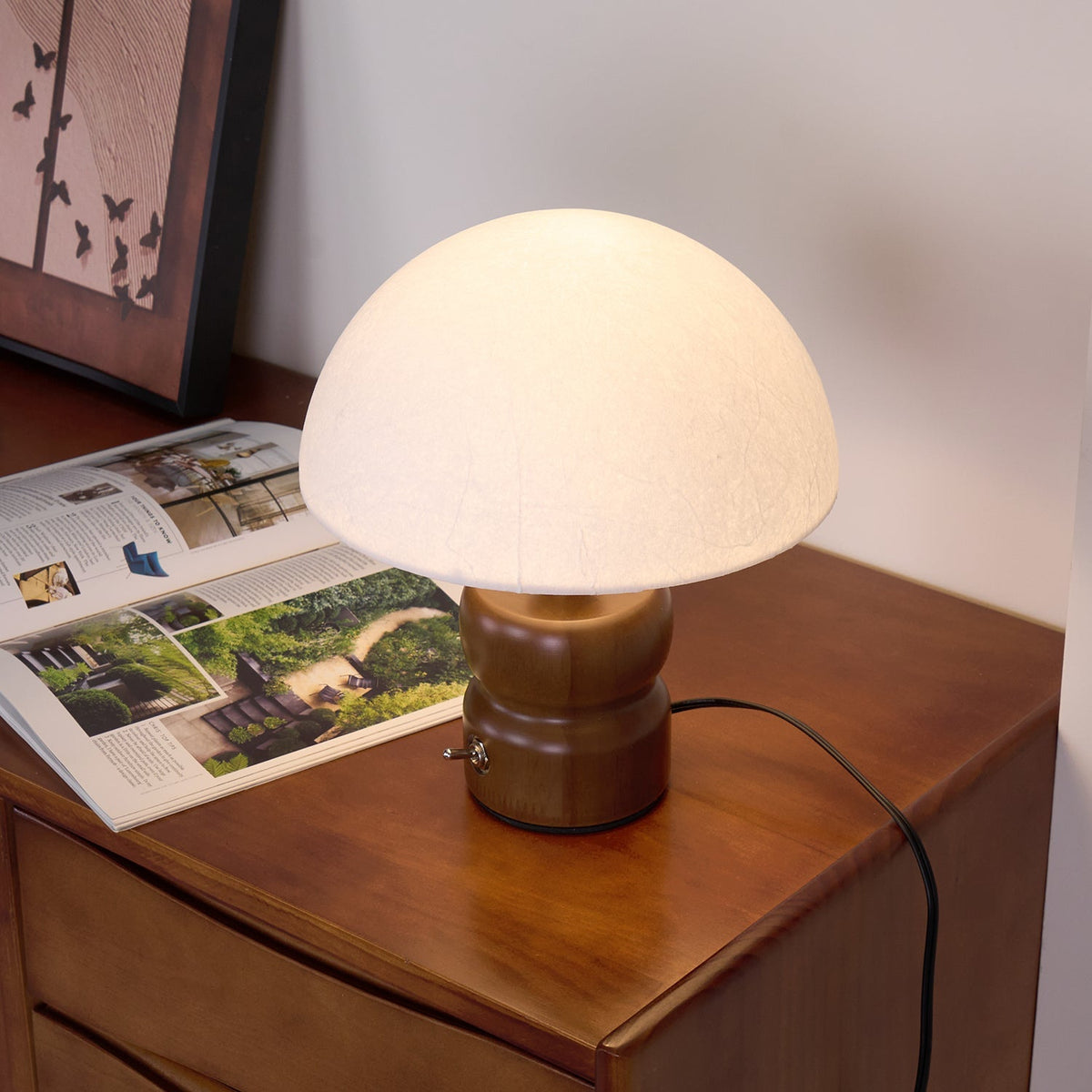 Bedside Lamps Mushroom Shape Wooden Base | Reading