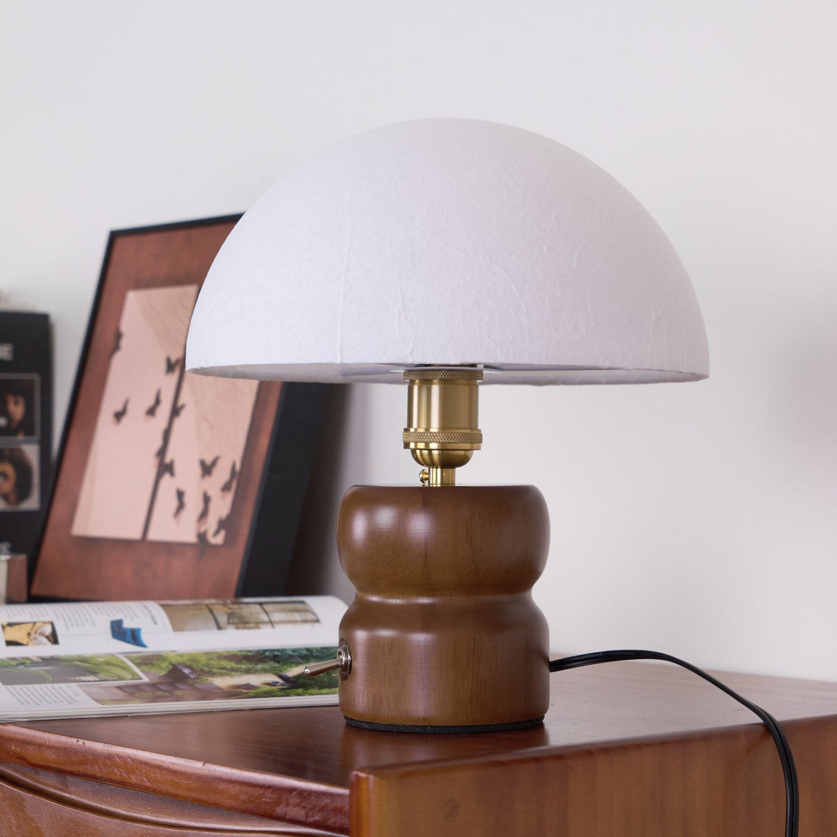 Bedside Lamps Mushroom Shape Wooden Base | Reading