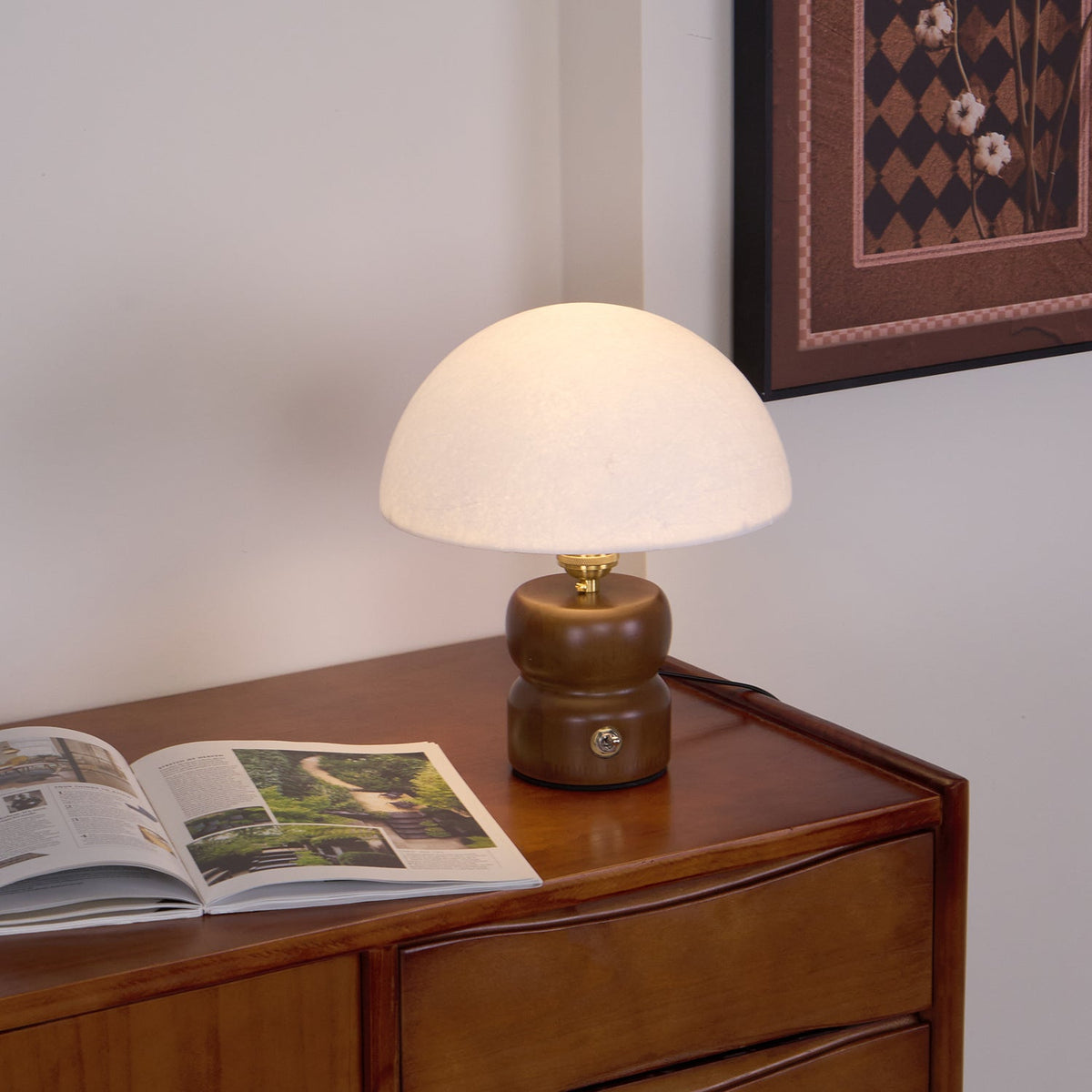 Bedside Lamps Mushroom Shape Wooden Base | Reading