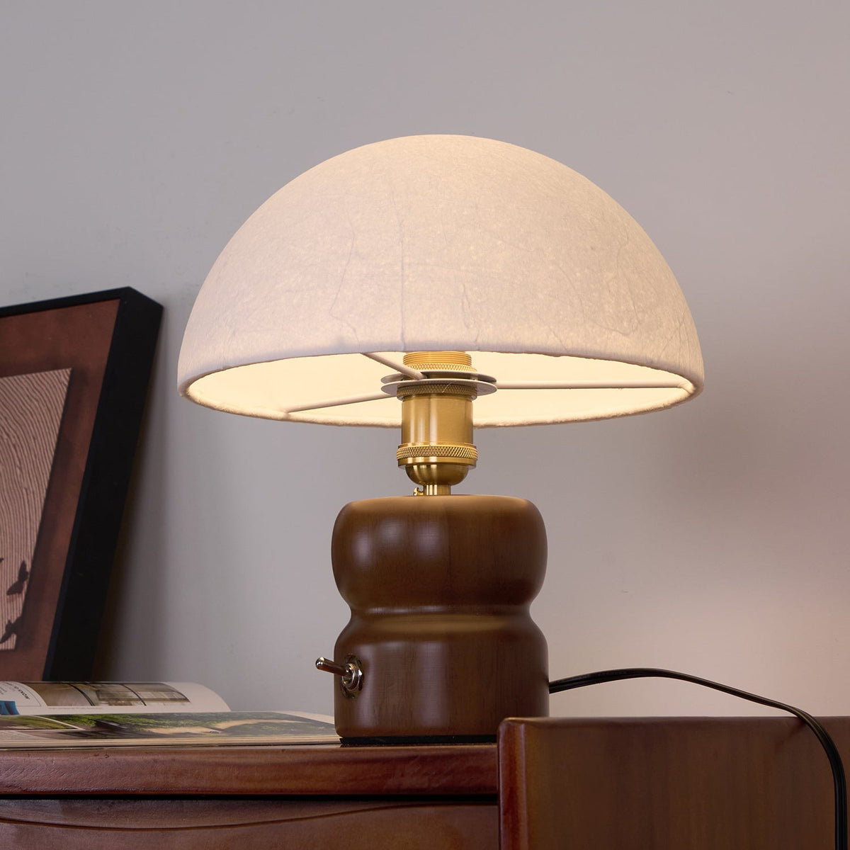 Bedside Lamps Mushroom Shape Wooden Base | Reading