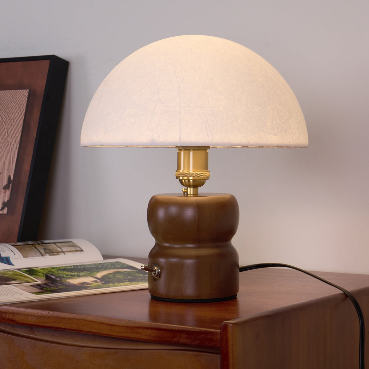 Bedside Lamps Mushroom Shape Wooden Base | Reading