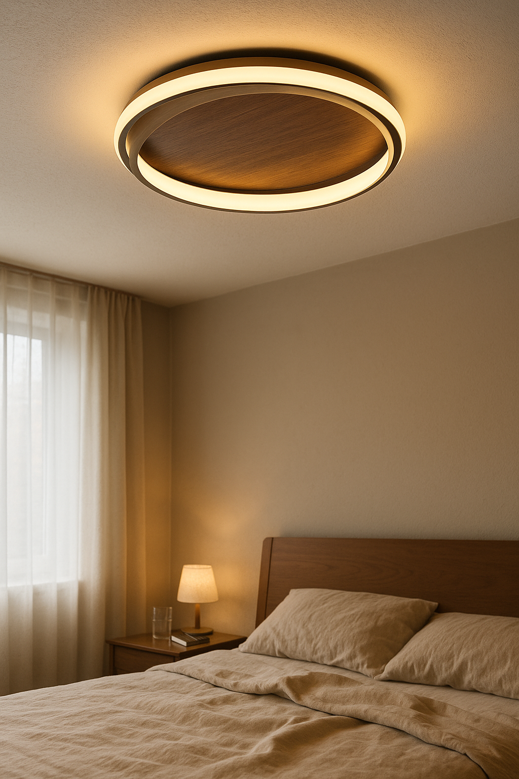 Ceiling Light Wood Effect Bedroom | LED Rings