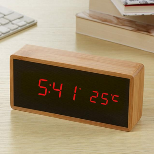 Digital Alarm Clock Wooden Design | Temperature Display