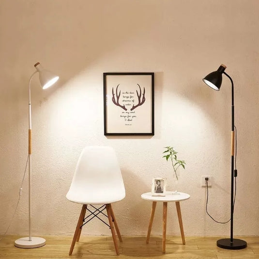 Floor Lamp Black Reading Living Room | Wooden Detail