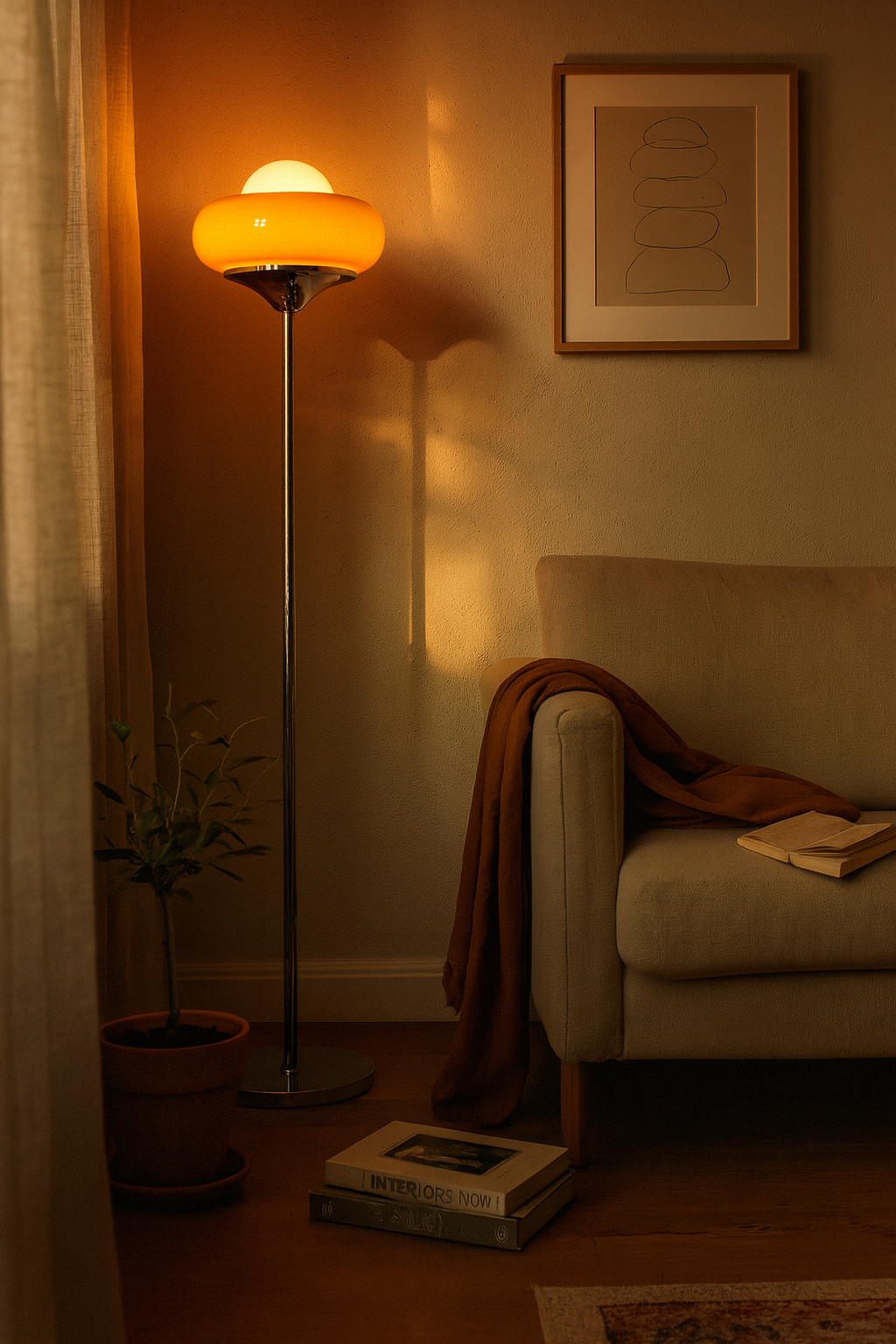 Floor Lamp Chrome Orange Living Room | Dome Shade