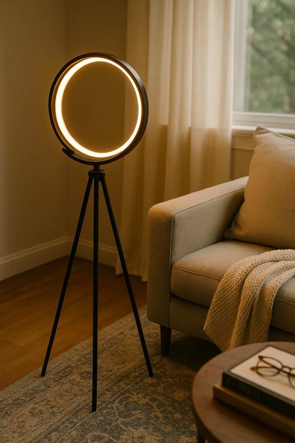 Floor Lamp Tripod LED Living Room | Ring Shade