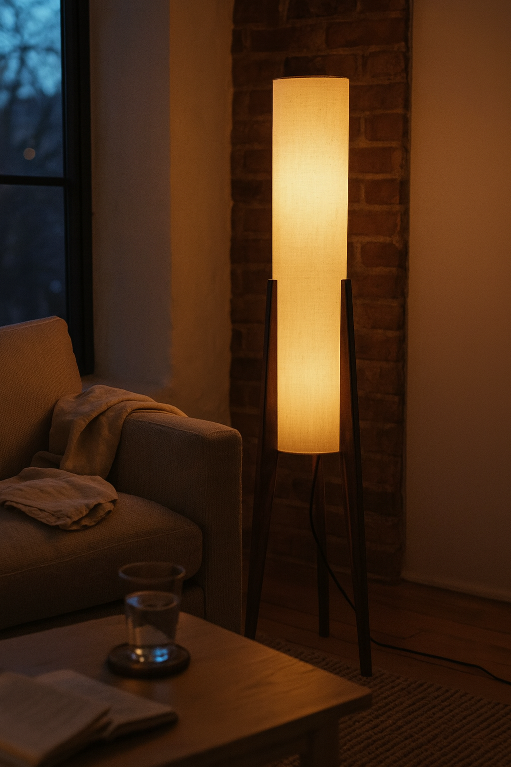 Floor Lamp Tripod Wood Living Room | Cylindrical